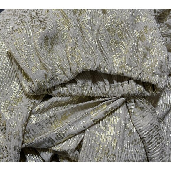 Esqualo Foil Blouson Mini Dress Gold Silver Size 6 Pleats Long Sleeve Animal Pri - Picture 12 of 12